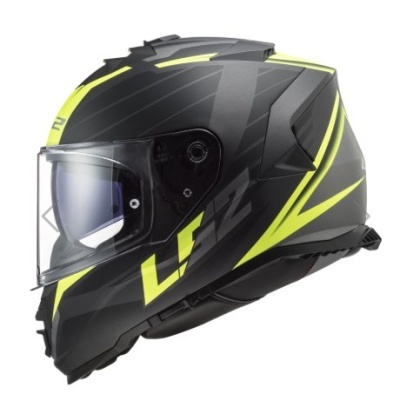 Capacete de moto preto e amarelo com viseira