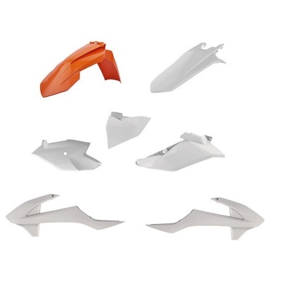 Peças plásticas para mota, uma laranja e seis brancas