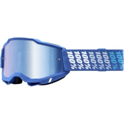 Óculos de proteção azul com lente espelhada e elástico com texto 100%