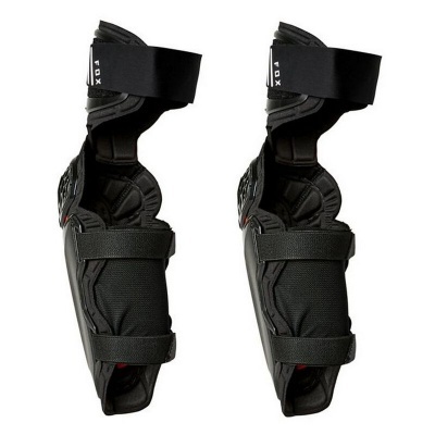 Par de joelheiras pretas acolchoadas com tiras de velcro e texto IXION.