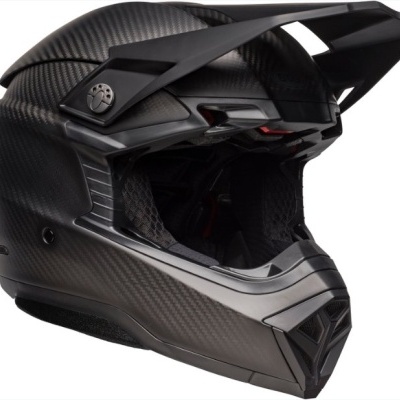Capacete integral motocross fibra carbono preto com visor e interior acolchoado