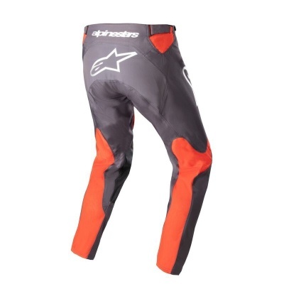 Calças de motociclismo cinza escuro e vermelho com logótipo alpinestars branco