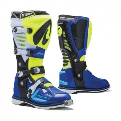 Botas de motocross Forma azul, amarelo e preto com proteção e fivelas