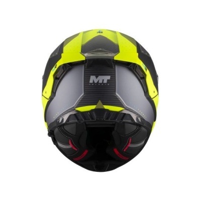 Capacete de motocicleta MT Helmets cinza, amarelo fluorescente e preto com design geométrico