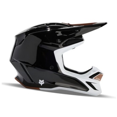 Capacete integral para motocross preto com detalhes brancos e castanhos