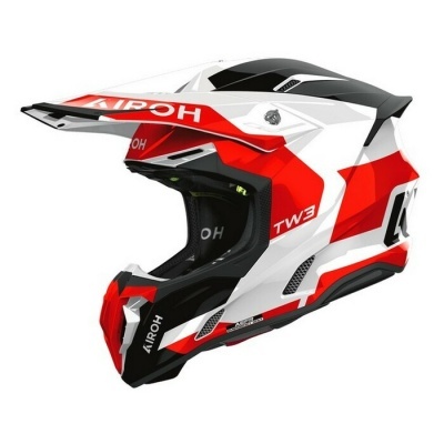 Capacete motocross branco, vermelho e preto KIROH TW3