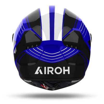 Capacete integral AIROH preto com detalhes em azul e branco
