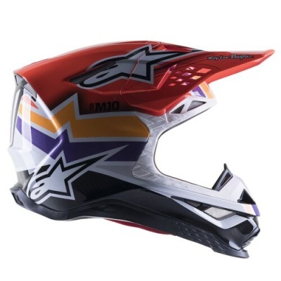 Capacete integral de motocross colorido em vermelho, branco, preto, amarelo e roxo