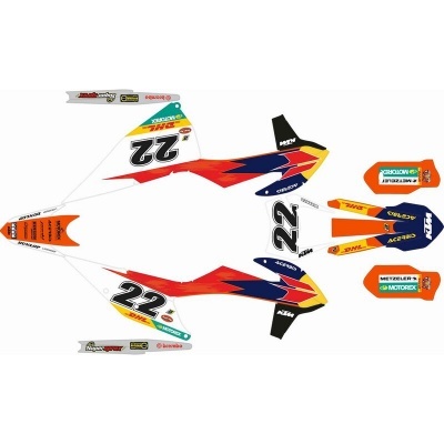 Decalques autocolantes coloridos para motocicleta com número 22 e marcas diversas