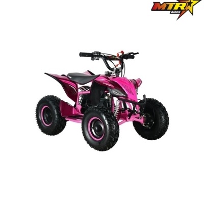 Quadriciclo rosa e preto em fundo branco com logo MTR bikes