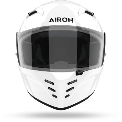 Capacete de moto integral branco com viseira escura e logótipo AIROH