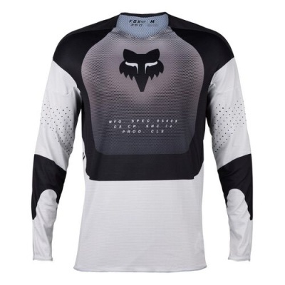 Camisola desportiva branca e preta de mangas compridas com logótipo de raposa e texto frontal