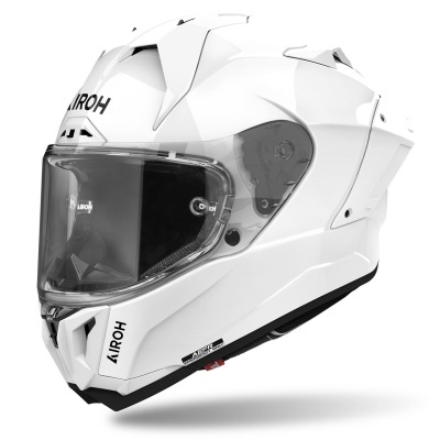 Capacete integral branco AIROH com viseira transparente e design aerodinâmico