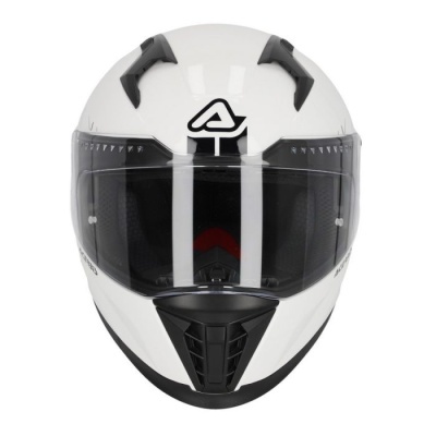 Capacete integral branco com viseira transparente e detalhes em preto