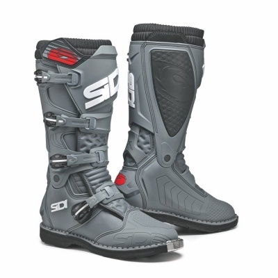 Botas de motocross cinza com fechos de fivela e logo SIDI