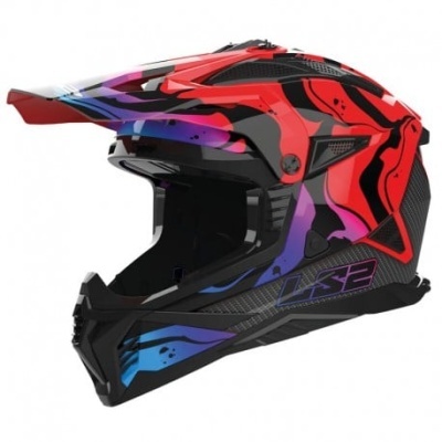 Capacete integral motocross LS2 colorido vermelho, preto, azul, roxo