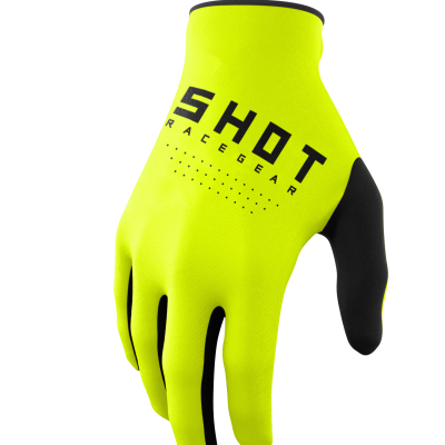 Luvas desportivas amarelo neon com texto preto SHOT RACE GEAR