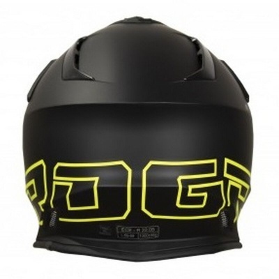 Capacete preto mate com detalhes amarelos fluorescentes em padrão gráfico