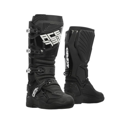 Botas pretas de motocross com texto ACE 313 e ACERBIS em branco