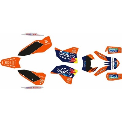 Autocolantes para mota em laranja, azul e preto com logótipos GOPRO e B10