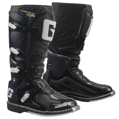 Botas de motocross pretas GAERNE com fechos metálicos e detalhes em branco