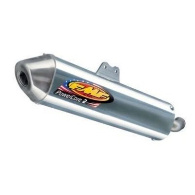 Escape para motocicleta prateado FMF PowerCore 2 em fundo branco