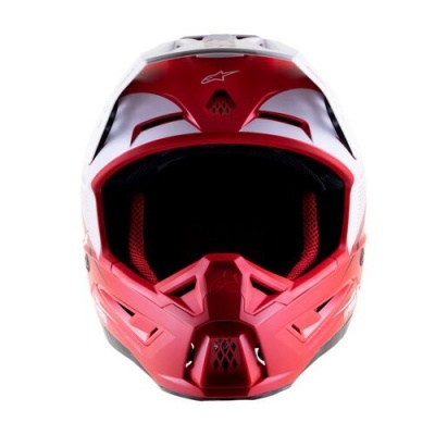 Capacete integral para motocross vermelho e branco com interior acolchoado