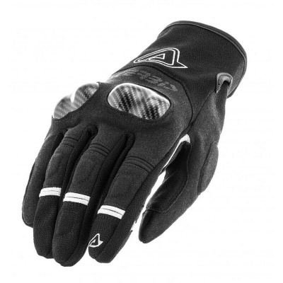 Luva preta para moto com proteções em carbono nos dedos e detalhes brancos