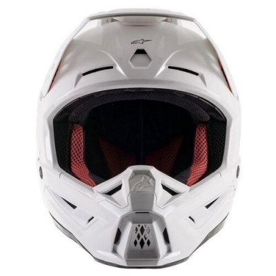 Capacete de mota branco com acolchoamento interior vermelho e preto