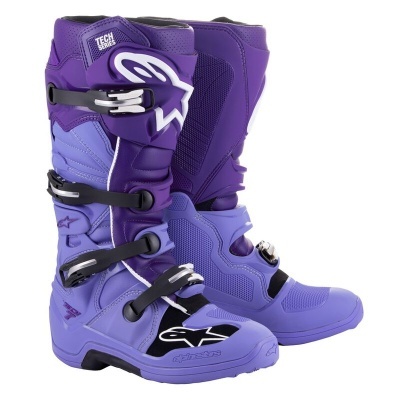 Botas de motocross roxas com fivelas e logo Alpinestars