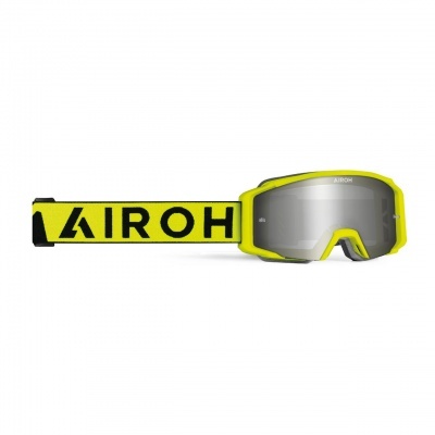 Óculos de proteção amarela e preta Airoh com lente espelhada.