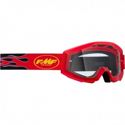 Óculos motocross vermelho com lente fumada e cinta preta/vermelha com logo FMF
