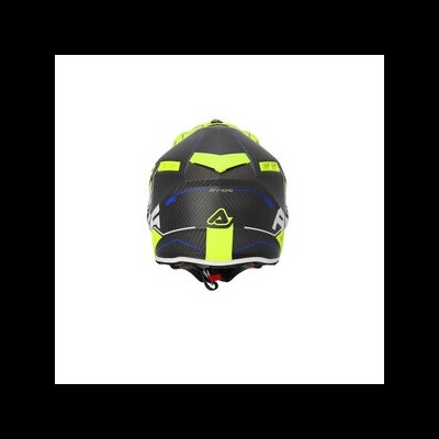 Capacete de moto preto e verde fluorescente visto de trás
