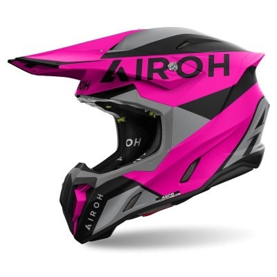 Capacete de motocross Airoh rosa com preto e cinza
