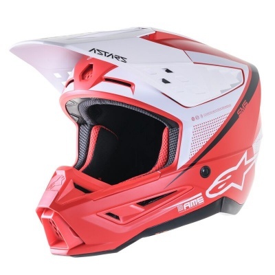 Capacete motocross vermelho e branco com interior almofadado