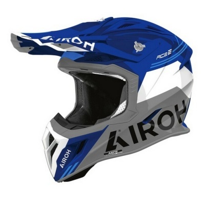Capacete integral motocross azul cinza e branco AIROH ACE