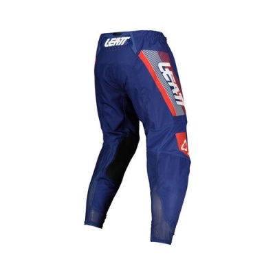Calças de motocross azuis com detalhes em vermelho e branco