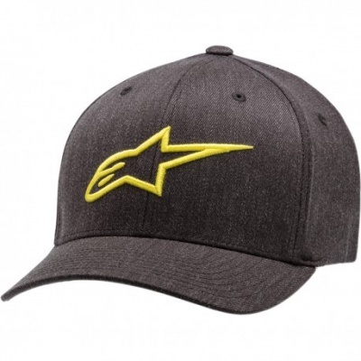 Boné masculino cinzento escuro com logo amarelo bordado e aba curva