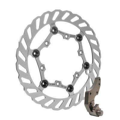 Disco de travão metálico prateado para bicicleta com suporte cinzento