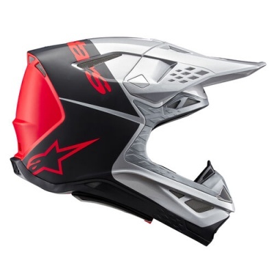 Capacete integral de motocross com cores cinza, preto e vermelho