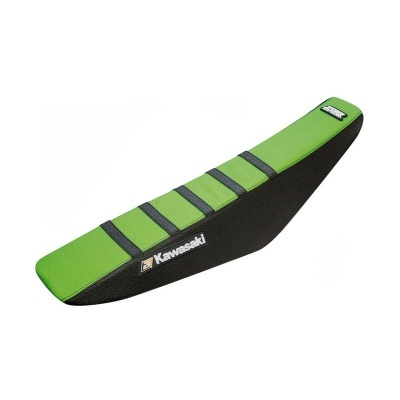 Assento para mota Kawasaki verde e preto com faixas cinzentas