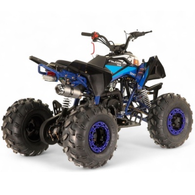 Quadriciclo azul e preto com texto FALCON 125 em fundo branco