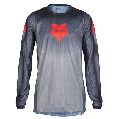 Camisola desportiva cinzenta e vermelha com logótipo de raposa