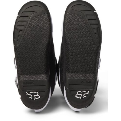 Sola de sapatilhas pretas com padrão antiderrapante e logótipo Fox Racing