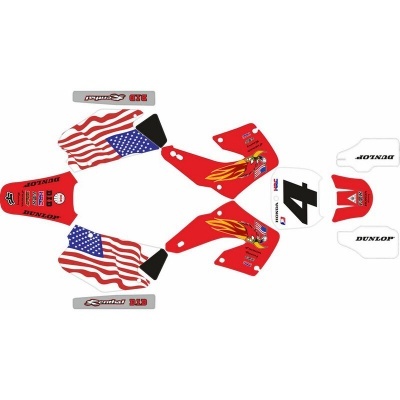 Conjunto de autocolantes vermelhos, brancos e azuis para mota com bandeira e número 74