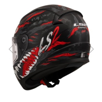 Capacete integral LS2 RAPID preto com design vermelho e branco e visor transparente