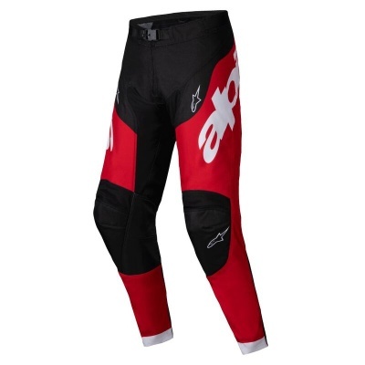 Calças de motocross vermelhas e pretas com logótipos Alpinestars