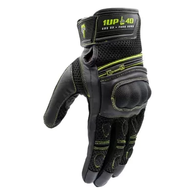 Luva de motociclista preta e verde com protetores acolchoados