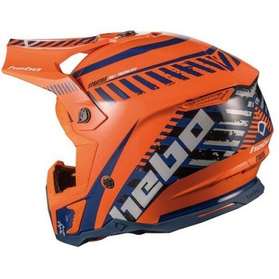 Capacete de motocross laranja com detalhes azuis HEBO