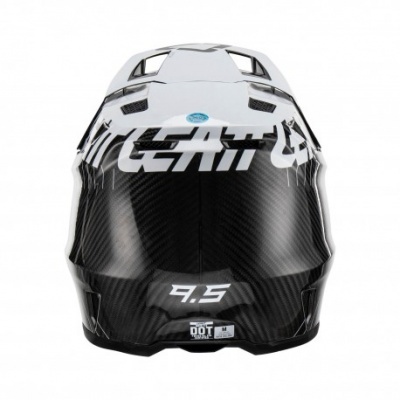 Capacete de motocross Leatt 9.5 em carbono preto e branco visto de trás
